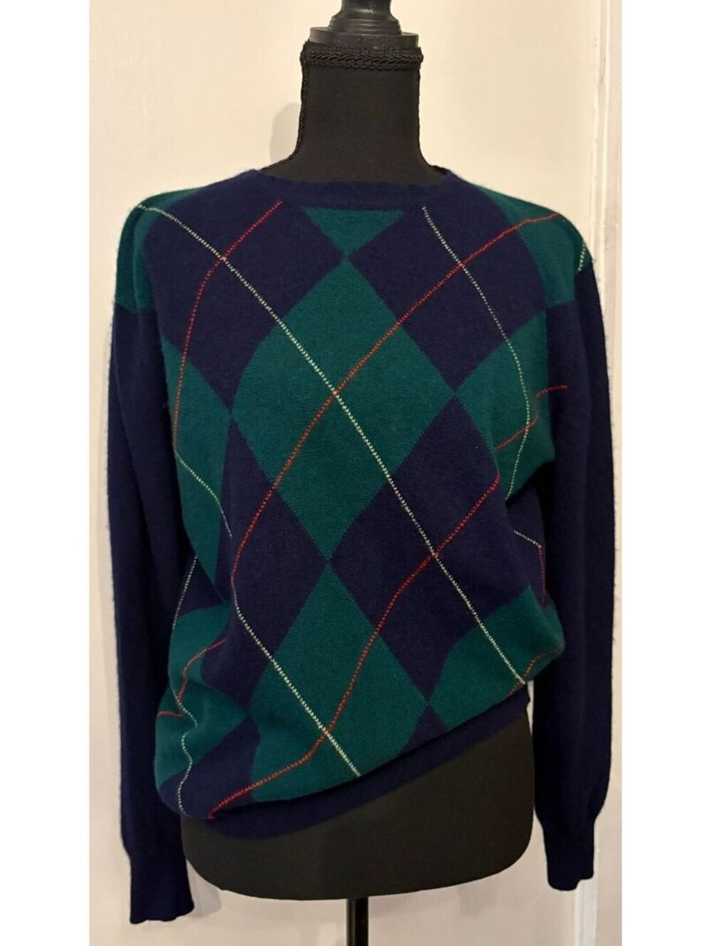 Vintage Argyle Cashmere Sweater, Size L